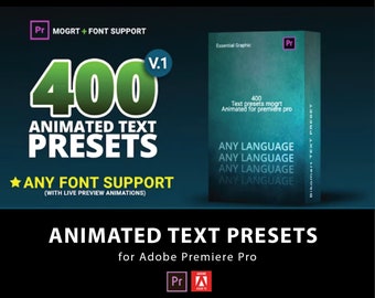 Paquete de animación preestablecida de 400 textos: cualquier fuente/texto, títulos, ajustes preestablecidos, plantilla, animado, transición/para Adobe Premiere Pro
