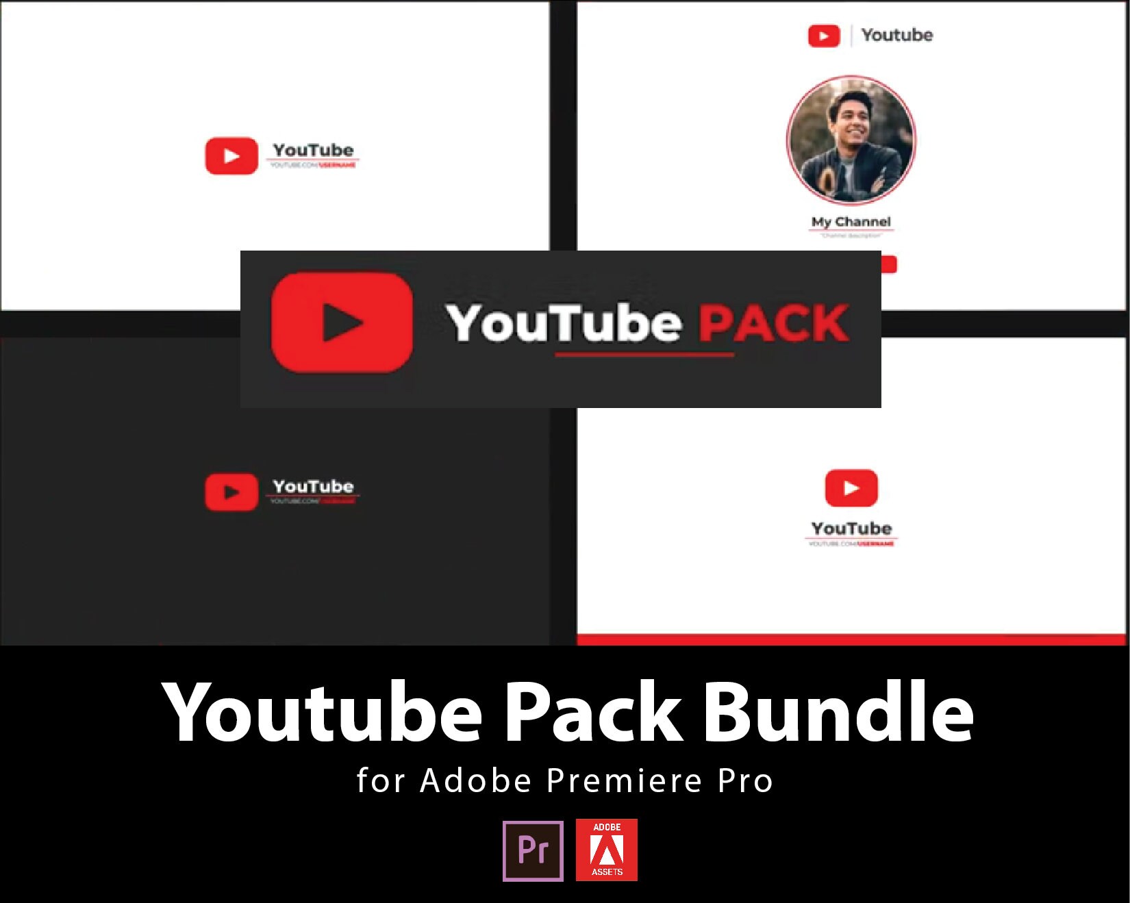 Youtube Pack Bundle Template | Youtuber, Subscribe, Lower Thirds, Buttons, Slide Frames, Comment, Social Media Pack | Adobe Premiere Pro