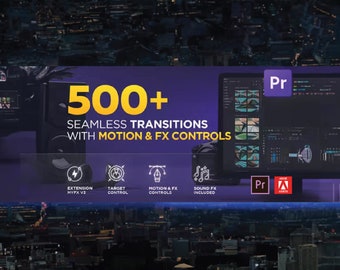Paquete de 500 ajustes preestablecidos de transición de video sin interrupciones / distorsión de lente, desenfoque, mosaico, aberración cromática, zoom, distorsión / para Adobe Premiere Pro