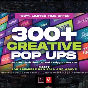 300+ Creative Pop Ups Pack | 2D,3D, Multiline, Boxed, Wiggle, Bursts, Text, Title, Texts, Titles, Opener, Font, 3D | for Adobe Premiere Pro