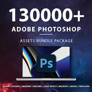 Paquete de más de 130000 activos de Adobe Photoshop/activos, acciones, formas, degradados, pinceles, efectos de luz, elementos y más imagen 1