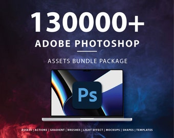 130.000+ Adobe Photoshop Assets-bundelpakket | Activa, acties, vormen, verlopen, penselen, lichteffecten, elementen en meer