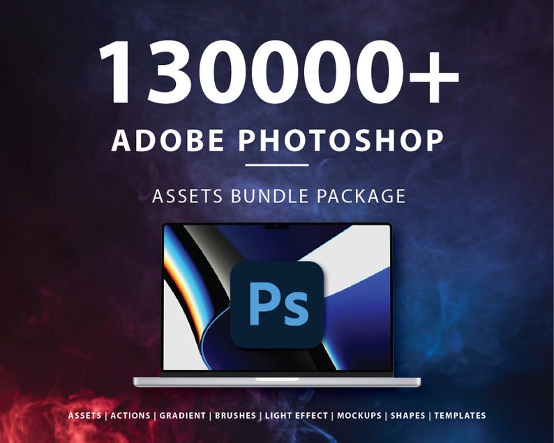 130000 Adobe Photoshop Assets Bundle Package Assets, Actions, Shapes, Gradients, Brushes, Light Effect, Elements and more image 1