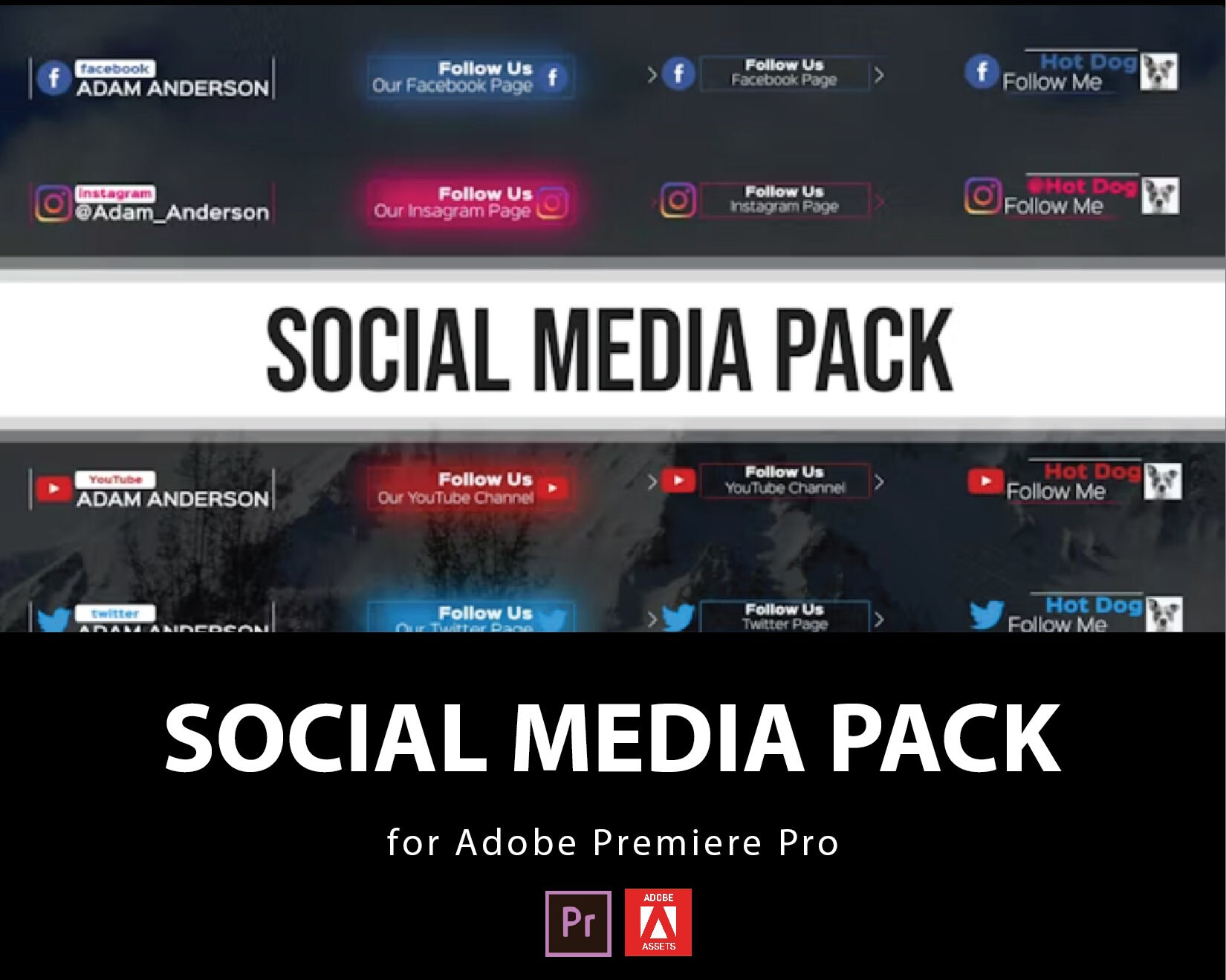 Social Media Pack Bundle Template | Facebook, Instagram, Twitter, Youtube, Plugins, Presets, Youtuber, Influencers | Adobe Premiere Pro CC