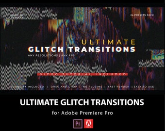 Ajustes preestablecidos de transiciones Ultimate Glitch / Glitch, Estático, Transición, Plantilla, Preajuste, División RGB, Complementos, Fallos / para Adobe Premiere Pro