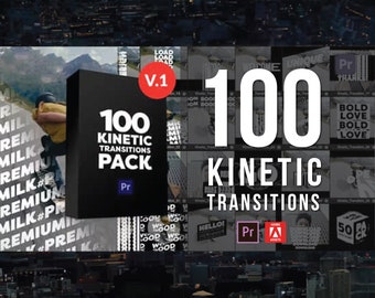 Paquete de más de 100 transiciones cinéticas creativas para Adobe Premiere Pro / Texto, títulos, diseño, transición, ajustes preestablecidos, MOGRT, cinética