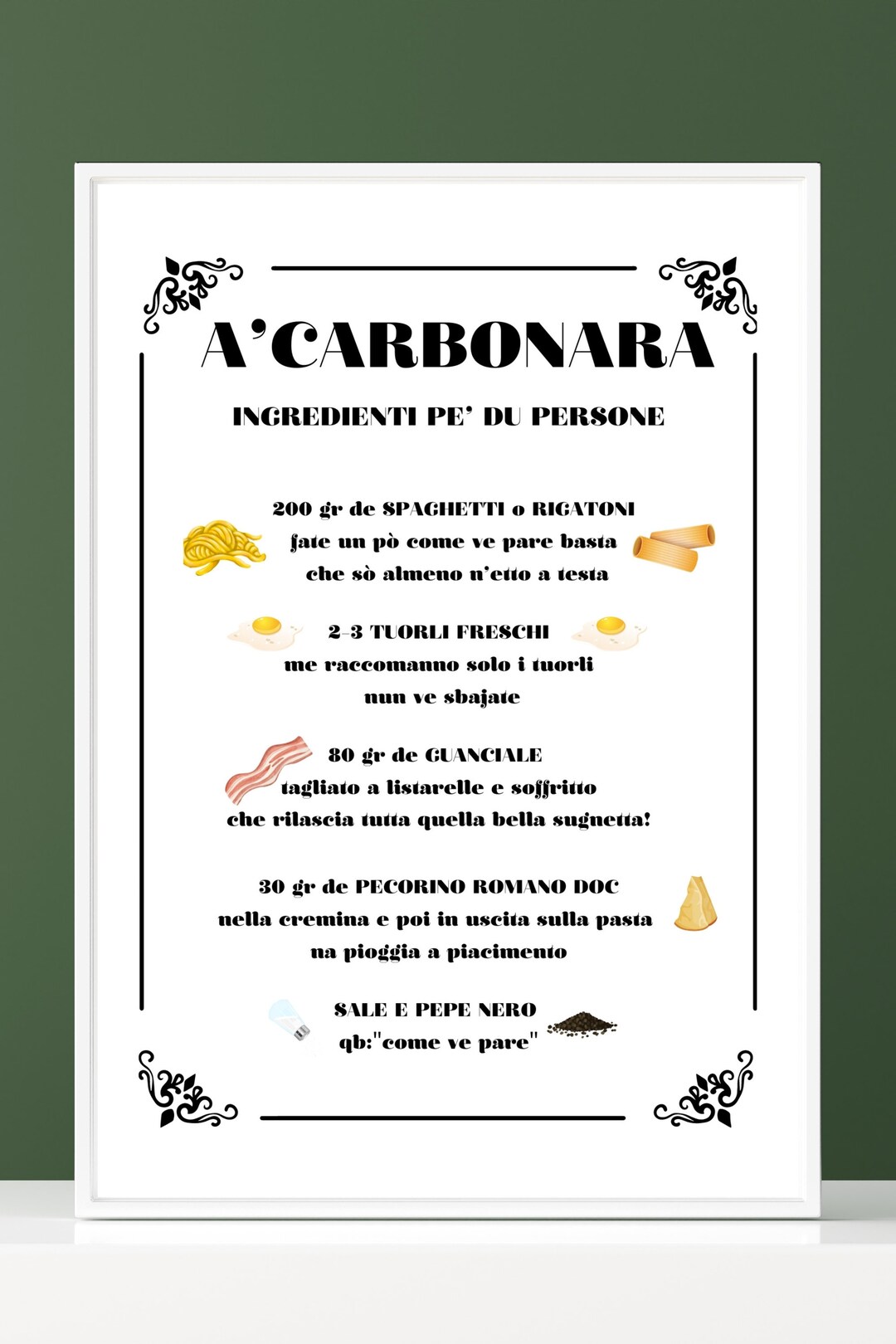 Carbonara Poster Print Recipe Printable Wall Art Funny - Etsy