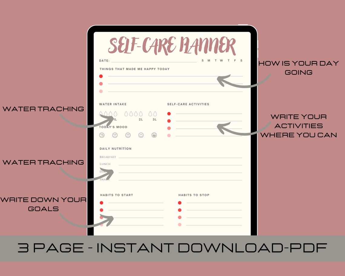 Self Care Checklist Self-care Planner Selfcare Journal - Etsy