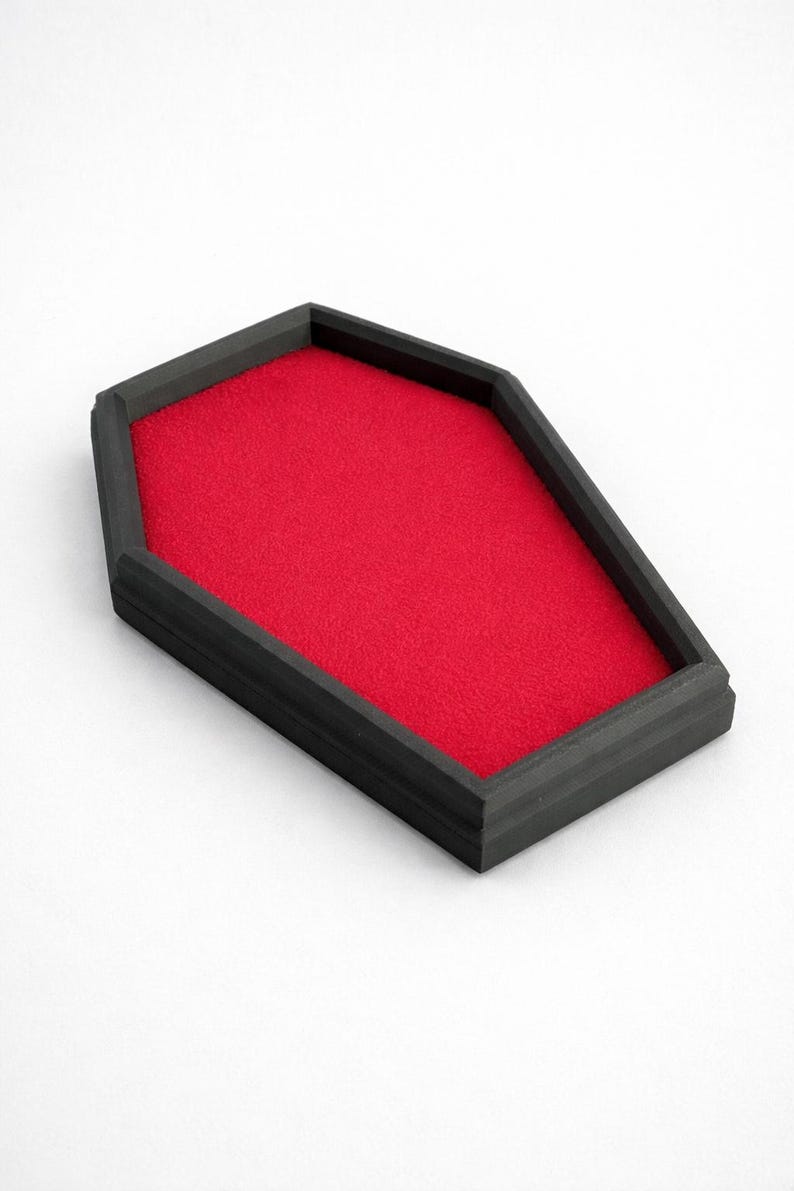 Coffin Dice Rolling Tray – Felt-Lined 3D Printed Tray for D&D and RPG Games Red