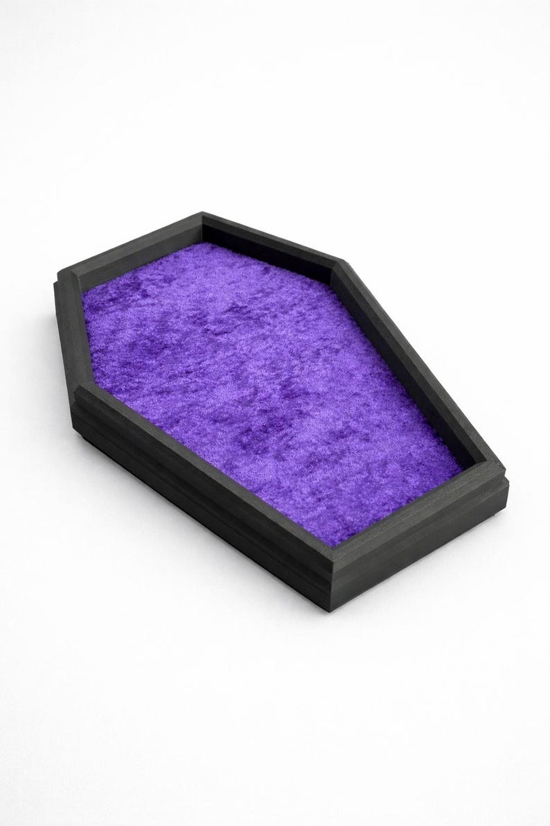 Coffin Dice Rolling Tray – Felt-Lined 3D Printed Tray for D&D and RPG Games Purple