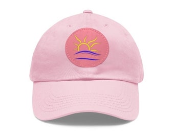 Pink Unisex Dad Hat Naturist Symbol Leather Patch, nudist lifestyle
