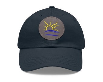 Navy Unisex Dad Hat Naturist Symbol Leather Patch, nudist lifestyle