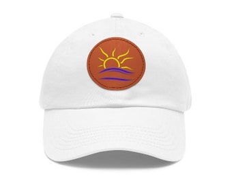 White Unisex Dad Hat Naturist Symbol Leather Patch, nudist lifestyle