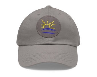 Grey Unisex Dad Hat Naturist Symbol Leather Patch, nudist lifestyle