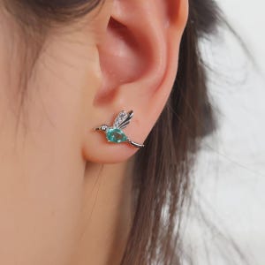 Hummingbird Earrings, Tiny Hummingbird Stud Earrings, Dainty Hummingbird Jewelry, Bird Lover Gift, Birthday Gift, Holidays Gift