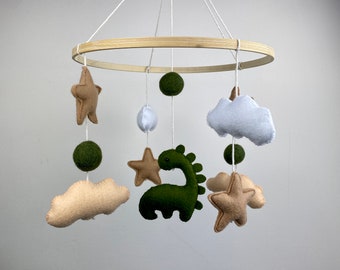 Small baby mobile with cloud, dino nursery decor, personalized mobile with cuet dinosaur, felt baby mobile,  , baby mobile Dinosaur mobile