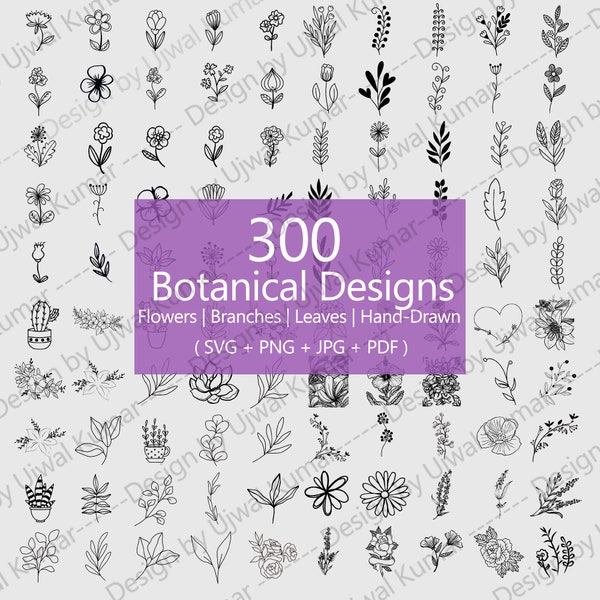 300 Botanical Svg Bundle | Botanical clipart | birth month flower svg | Flower Clipart | floral SVG leaves and branches svg | Commercial use