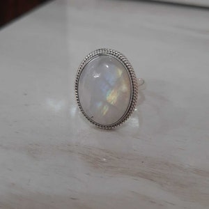 Natural Rainbow Moonstone Ring 925 Sterling Silver Ring Statement Ring Promise Ring Boho Rings Moonstone Birthday Gift Jewelry for Her