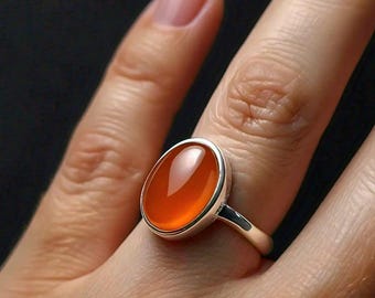 オレンジカーネリアンリング、オレンジストーンリング、925スターリングシルバーリング、ステートメントリング、天然宝石リング、エンゲージリング、ウェディングジュエリー