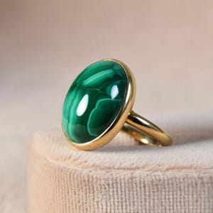 Naturlig grön malakitsten guldring 925 sterlingsilver gult guldpläterad ring ädelstensring malakit jubileumspresent smycken till henne