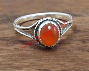 Natural Red Carnelian Stone Ring, 925 Sterling Silver Ring, Engagement Rings for Women, Carnelian Jewelry, Christmas Wedding Gifts for Her