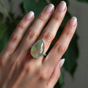 Natural Prehnite Ring, Green Prehnite Stone Ring, 925 Sterling Silver Ring, Statement Ring, Engagement Ring, Prehnite Gift Jewelry for Women