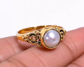 Süßwasser Perle Stein 925 Sterling Silber Gelb Gold überzogene handgemachte Hochzeit Verlobungsring Perle Goldring Perle Schmuck Geschenk für sie