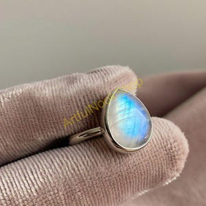 Blue Moonstone Ring, 925 Sterling Silver Ring, Boho Ring, Wedding Ring, Engagement Rings for Women, Moonstone Birthday Gift Jewelry for Her
