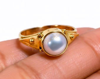 Süßwasser Perle Edelstein Ring 925 Sterling Silber Ring Gelbgold überzogener Ring handgemachtes einzigartiges Design Ring Boho Versprechen Ring Perlenschmuck
