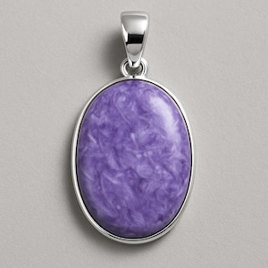 Natural Purple Charoite Pendant, Purple Stone Pendant, 925 Sterling Silver Pendant, Statement Pendant, Charoite Gift Jewelry for Women