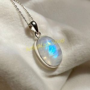 Natural Blue Moonstone Pendant, 925 Sterling Silver Pendant, Handmade Pendant, Chain Pendant Necklace, Christmas Gift Jewelry for Her