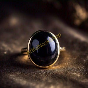 Black Onyx Gold Ring 925 Sterling Silver Yellow Gold Plated Ring Onyx Ring Black Stone Ring Engagement Ring Wedding Gift Jewelry for Women