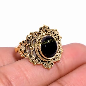 Natural Black Onyx Gold Ring, Black Stone Ring, Onyx Ring, 925 Sterling Silver Yellow Gold Plated Ring, Promise Engagement Ring Gift For Her