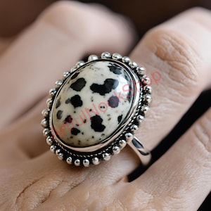 Natural Dalmatian Jasper Ring, 925 Sterling Silver Ring, Large Stone Ring, Gemstone Ring, Jasper Ring, Christmas Gift Jewelry for Women