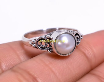 Fresh Water Pearl Ring Pure 925 Sterling Silver Ring Handmade Ring Unique Design Ring Promise Ring for Her Pearl Jewelry Gift for Her