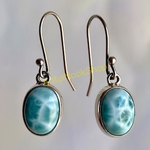 Natural Blue Larimar Earrings, 925 Sterling Silver Earrings, Dangle Earrings, Gemstone Earrings, Christmas Gift, Anniversary Gifts for Women