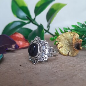 Black Onyx Stone 925 Sterling Silver Handmade Unique Vintage Design Statement Promise Ring for Women Christmas Gift Jewelry