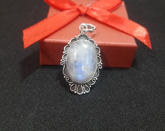 Grote regenboog maansteenhanger, 925 sterlingzilveren hanger, statementhanger, handgemaakte designhanger, kerstcadeau sieraden voor vrouwen