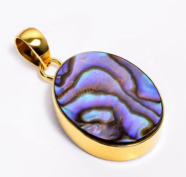 Rainbow Color Abalone Shell Gold Pendant 925 Sterling Silver Yellow ...