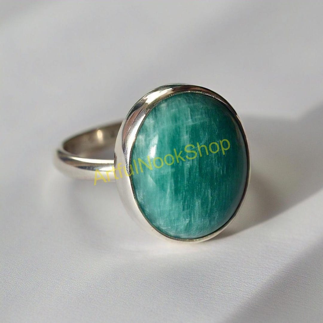 Natural Oval Green Amazonite Stone Ring, 925 Sterling Silver Ring ...