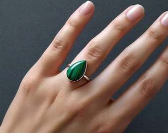 Anello con pietra preziosa di malachite naturale, anello con pietra verde, anello in argento sterling 925, anello con promessa, anelli boho, gioielli in malachite, regalo di compleanno per lei