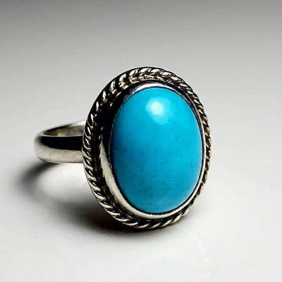 Natural Arizona Turquoise Ring, Blue Turquoise Stone Ring, 925