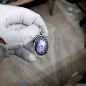 Natural Purple Labradorite Stone Pendant 925 Sterling Silver Pendant Handmade Statement Pendant Labradorite Birthday Gift Jewelry for Her