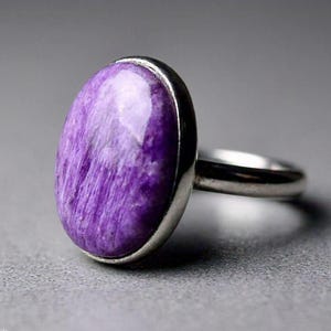 Oval Shape Purple Charoite Handmade Ring 925 Sterling Silver Statement Ring Purple Stone Ring For Women Charoite Promise Ring Gift Jewelry