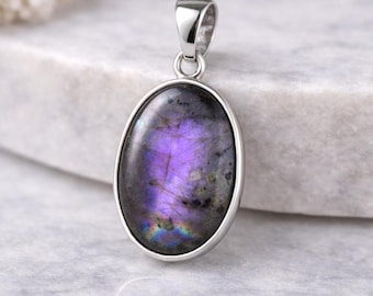 Natural Purple Labradorite Pendant, Purple Labradorite Necklace, 925 Sterling Silver Pendant, Statement Pendant, Gift for Her