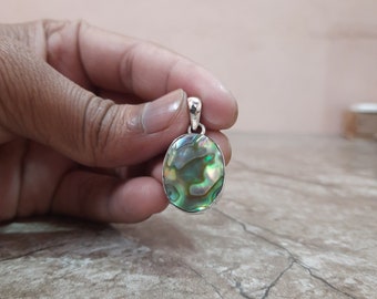Abalone Shell Pendant Gemstone Pendant 925 Sterling Silver Pendant Necklace Chain Necklace Statement Pendant for Women Gift for Her