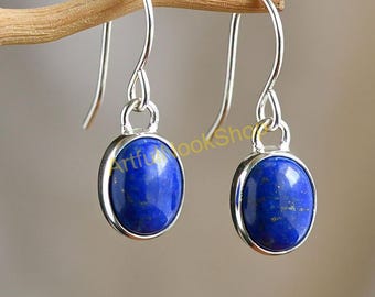 Natural Lapis Lazuli Earrings, Blue Stone Earrings, 925 Sterling Silver Earrings, Dangle Earrings, Handmade Earrings, Gift Jewelry for Women