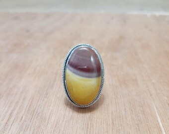 Natural Large Oval Mookaite Stone Ring, 925 Sterling Silver Ring, Handmade Ring, Statement Ring, Mookaite Jewelry, Christmas Gift for Her