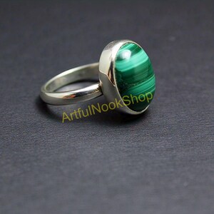 Natural Malachite Gemstone Ring Green Stone Ring 925 Sterling Silver Ring Handmade Statement Ring Malachite Birthday Gift Jewelry for Women