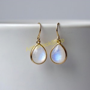 Moonstone Gold Earrings 925 Sterling Silver 18K Yellow Gold Plated Earrings Handmade Dangle Earrings Moonstone Wedding Gift Jewelry for Her